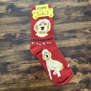 NWT Foozys Red Animal Design Labradoodle Crew Socks Women One Size